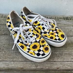 Vans Black White Checkerboard Sunflower Sneakers Size 5